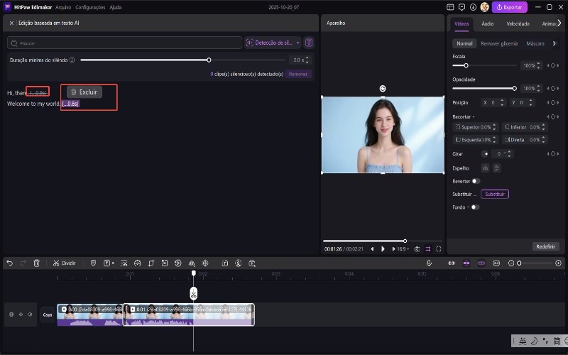 edição baseada em texto excluir silêncio