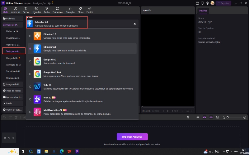modelo de texto para vídeo de IA