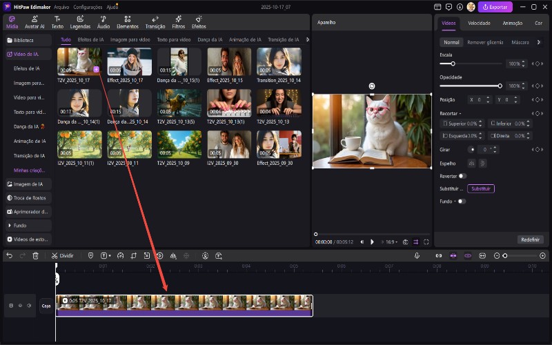 texto de IA para edição de vídeo