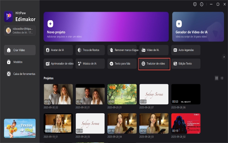 interface do tradutor automático de legendas do Hitpaw Edimakor