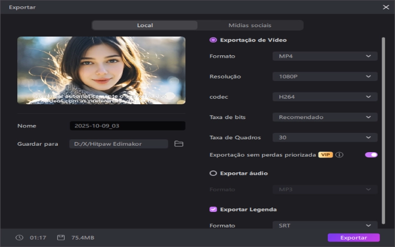 hitpaw edimakor auto subtitle - exporte o vídeo com legenda