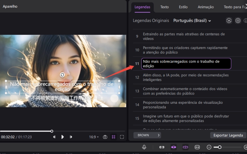 hitpaw edimakor ai tradutor - ajuste o comprimento da legenda