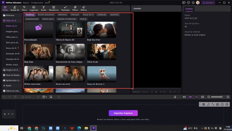 interação de efeitos de IA