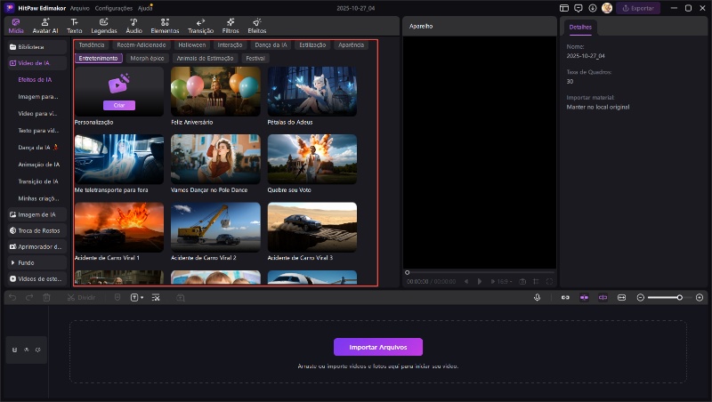 efeitos de entretenimento de IA