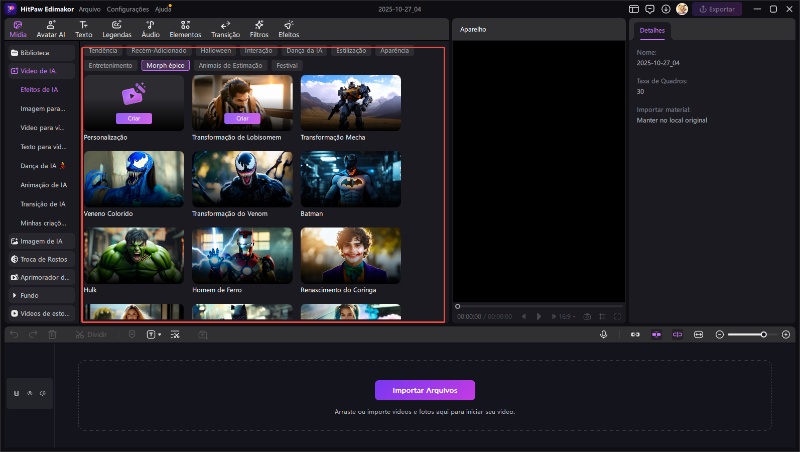 efeitos de IA metamorfose épica