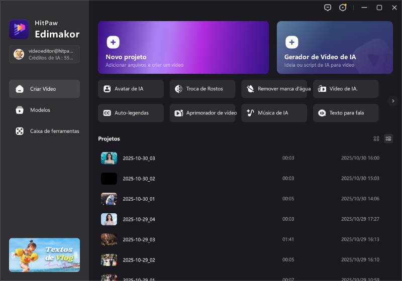 Interface de transições de vídeo Edimakor