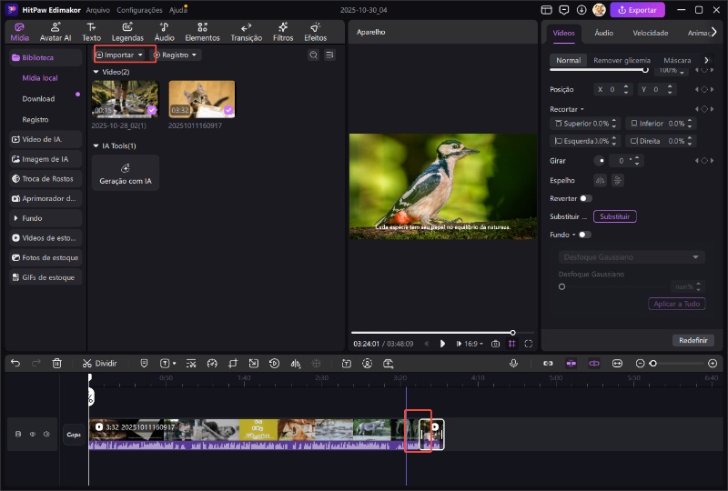 Importe e organize vídeos no Edimakor.