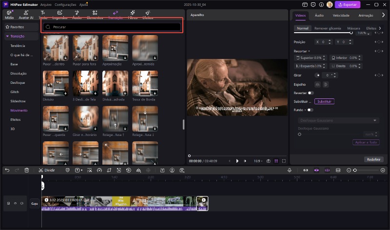 pesquisar transições de vídeo
