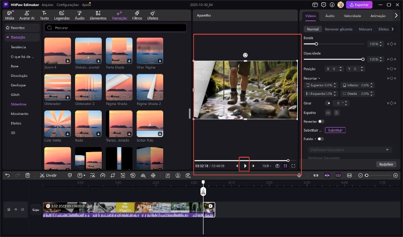 Transição de reprodução de vídeo