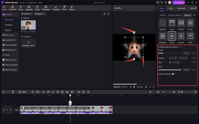 configurações de mascaramento de vídeo edimakor