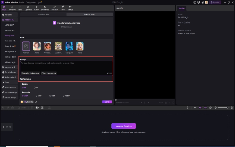 prompt para modelo de IA de vídeo para vídeo