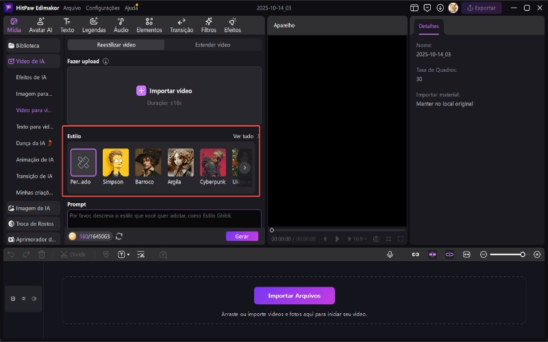 selecione estilo de vídeo para vídeo ai grátis