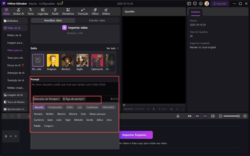 prompt para modelos de vídeo para vídeo