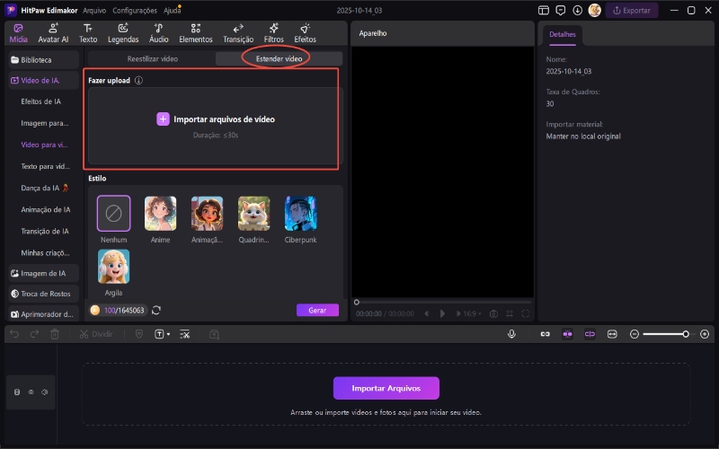importar vídeo para arquivo de vídeo