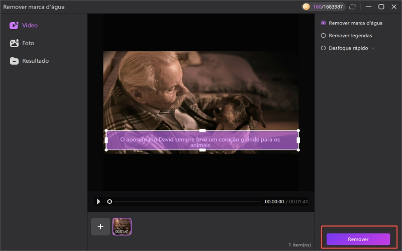 remover a marca d'água ou as legendas do vídeo