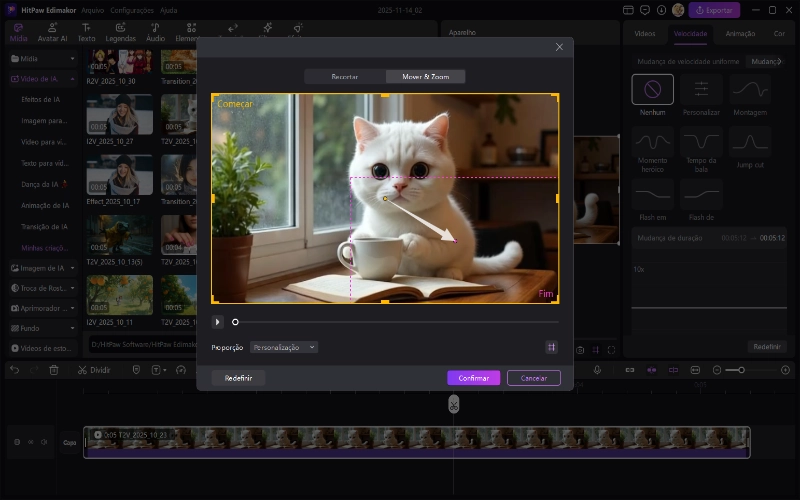 panorâmica e zoom do vídeo